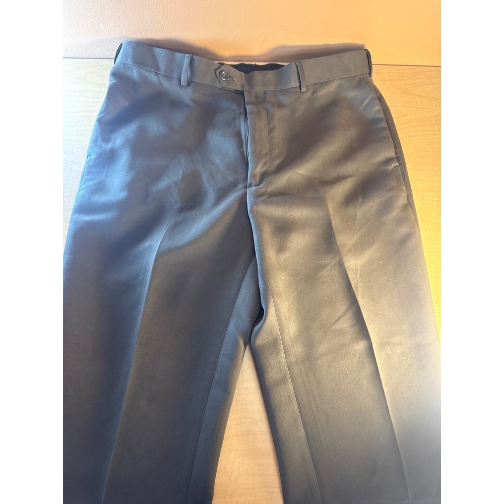 Savane Mens Black Dress‎ Pants Flat Front Trousers 34x29 Polyester Creased Leg